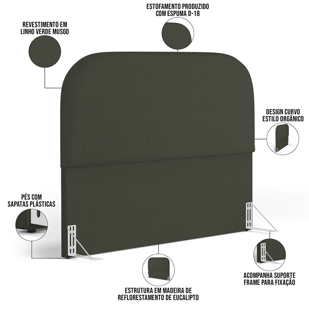 Cabeceira Cama Box King 195cm Orgânica Lanna W01 Linho Verde Musgo
