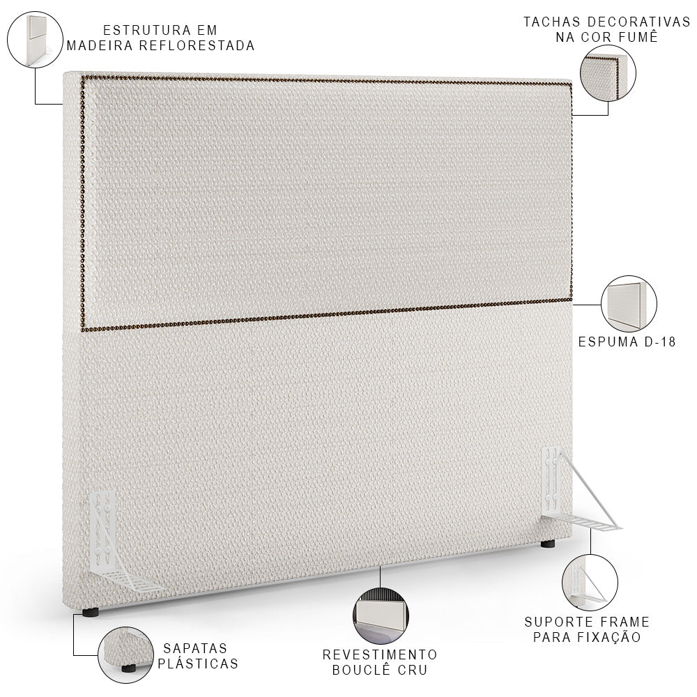 Cabeceira Cama Box Casal Com Tachas 140 cm Vicenza L02 Bouclê Cru