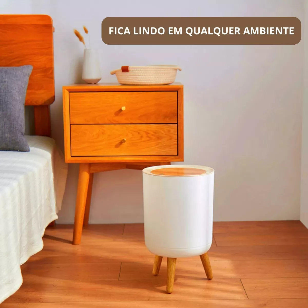 Lixeira Lux - Anti-Odor[TAMPA CLICK DE MADEIRA] [CAPACIDADE 7L]™