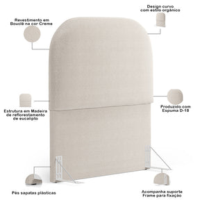 Cabeceira Cama Box 100cm Orgânica Lanna W01 Bouclê Creme